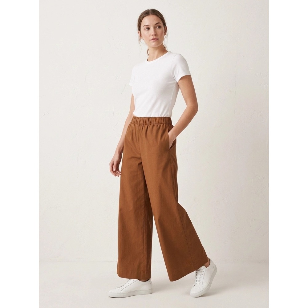 LOFT Size M Wide Leg Crop Brown Pants 100% Cotton Comfort Waist Baggy Office